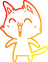 warm gradient line drawing happy cartoon cat meowing