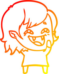 warm gradient line drawing cartoon laughing vampire girl