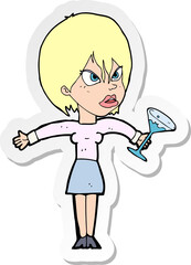 sticker of a cartoon woman with drink