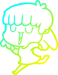 cold gradient line drawing cartoon woman