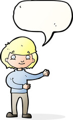 cartoon happy person with speech bubble
