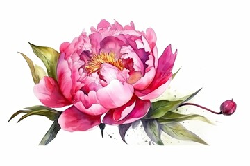 Watercolor pink magenta peony flowers bouquet. Generative ai