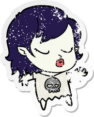distressed sticker of a cute cartoon vampire girl