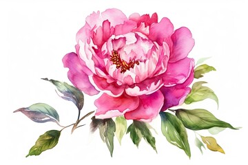 Watercolor pink magenta peony flowers bouquet. Generative Ai
