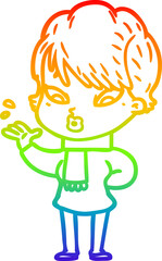rainbow gradient line drawing cartoon woman
