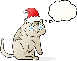 thought bubble cartoon cat wearing christmas hat