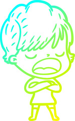 cold gradient line drawing cartoon woman talking