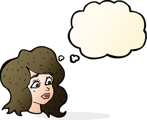 cartoon woman looking concerned with thought bubble
