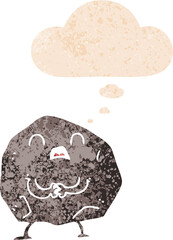 cartoon rock and thought bubble in retro textured style