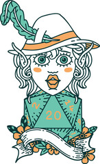 elf bard with natural twenty dice roll illustration