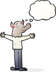cartoon friendly werewolf with thought bubble