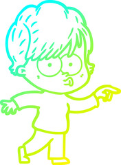 cold gradient line drawing cartoon woman