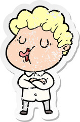 distressed sticker of a cartoon man singing