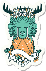 crying orc barbarian character face with natural one D20 roll sticker