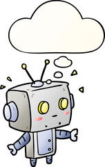 cartoon robot and thought bubble in smooth gradient style