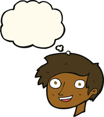 Obraz na płótnie Canvas cartoon happy boy face with thought bubble