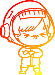 warm gradient line drawing cartoon astronaut woman