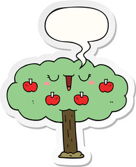 cartoon apple tree and speech bubble sticker