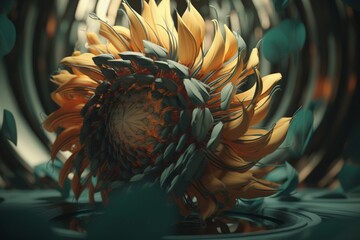 A surreal illustration of a distorted or manipulated natural object, such as a flower or leaf, Generative AI