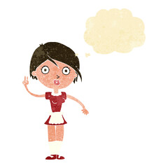 cartoon waitress making hand gesture with thought bubble