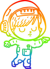 rainbow gradient line drawing cartoon astronaut woman