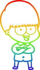 rainbow gradient line drawing happy cartoon boy