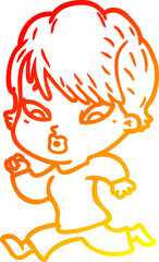 warm gradient line drawing cartoon woman