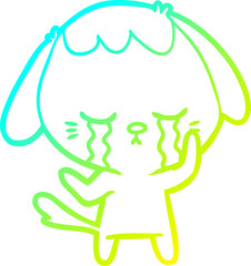 cold gradient line drawing cute puppy crying cartoon