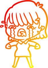 warm gradient line drawing cartoon girl crying