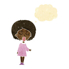 cartoon woman explaining her point with thought bubble