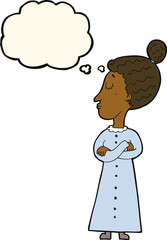 cartoon strict victorian teacher with thought bubble