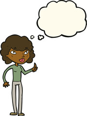 cartoon woman giving thumbs up symbol with thought bubble