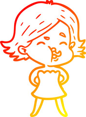 warm gradient line drawing cartoon girl pulling face