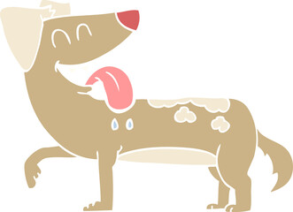 flat color illustration of a cartoon panting dog