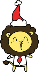 laughing lion line drawing of a wearing santa hat