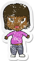 retro distressed sticker of a cartoon overweight woman