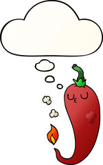 cartoon hot chili pepper and thought bubble in smooth gradient style