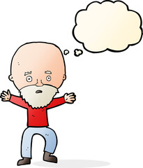 cartoon panicking old man with thought bubble