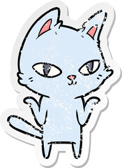 distressed sticker of a cartoon cat staring