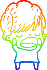 rainbow gradient line drawing cartoon woman talking