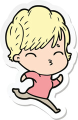 Obraz premium sticker of a cartoon woman thinking