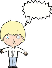 cartoon amazed boy with speech bubble