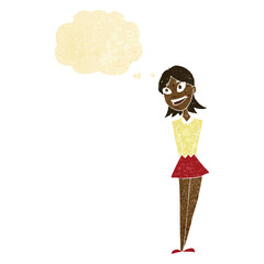 cartoon happy woman with thought bubble