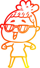 warm gradient line drawing cartoon happy woman wearing spectacles