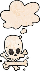 cartoon skull and bones and thought bubble in grunge texture pattern style