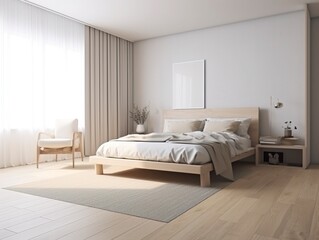 Fototapeta na wymiar Illustration of a modern bedroom interior, Generative AI.