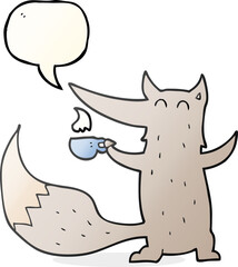 speech bubble cartoon wolf with coffee cup