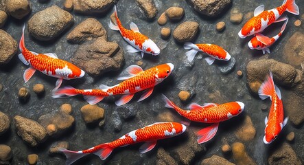 Obraz na płótnie Canvas Red koi fish in the water. AI generated.