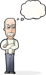 cartoon annoyed old man with thought bubble