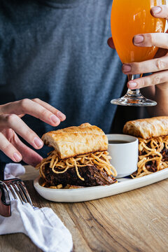 Beef Sandwich with Au Jus Sauce Lunch